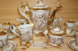 R. Copodimonte 17 Pc Tea Set Gold Cherubs- Pot-Cream-Sugar-Cups & Saucers (S32)