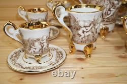 R. Copodimonte 17 Pc Tea Set Gold Cherubs- Pot-Cream-Sugar-Cups & Saucers (S32)