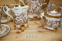 R. Copodimonte 17 Pc Tea Set Gold Cherubs- Pot-Cream-Sugar-Cups & Saucers (S32)
