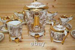 R. Copodimonte 17 Pc Tea Set Gold Cherubs- Pot-Cream-Sugar-Cups & Saucers (S32)