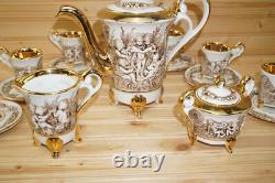R. Copodimonte 17 Pc Tea Set Gold Cherubs- Pot-Cream-Sugar-Cups & Saucers (S32)