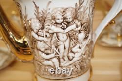 R. Copodimonte 17 Pc Tea Set Gold Cherubs- Pot-Cream-Sugar-Cups & Saucers (S32)
