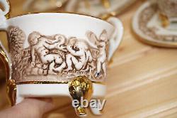 R. Copodimonte 17 Pc Tea Set Gold Cherubs- Pot-Cream-Sugar-Cups & Saucers (S32)