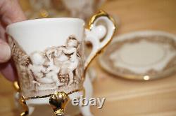 R. Copodimonte 17 Pc Tea Set Gold Cherubs- Pot-Cream-Sugar-Cups & Saucers (S32)