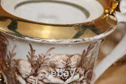 R. Copodimonte 17 Pc Tea Set Gold Cherubs- Pot-Cream-Sugar-Cups & Saucers (S32)