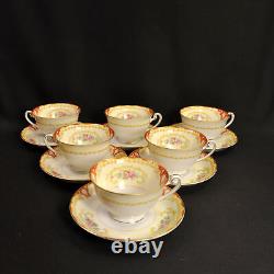 Ransom 6 Cups & Saucers Japan 1952+ Floral Cartouchs Yellow Orange Gold 6 Oz Ea