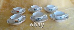 Rare 6 Sets Meissen Diamond Shape Cups & Saucers Floral Insect With Gold Gilt
