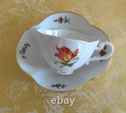 Rare 6 Sets Meissen Diamond Shape Cups & Saucers Floral Insect With Gold Gilt