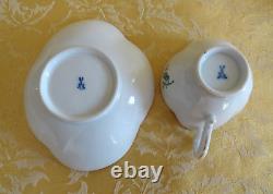 Rare 6 Sets Meissen Diamond Shape Cups & Saucers Floral Insect With Gold Gilt