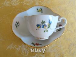Rare 6 Sets Meissen Diamond Shape Cups & Saucers Floral Insect With Gold Gilt