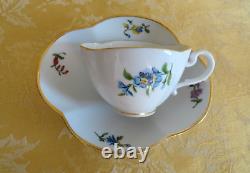 Rare 6 Sets Meissen Diamond Shape Cups & Saucers Floral Insect With Gold Gilt