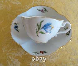 Rare 6 Sets Meissen Diamond Shape Cups & Saucers Floral Insect With Gold Gilt