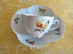 Rare 6 Sets Meissen Diamond Shape Cups & Saucers Floral Insect With Gold Gilt