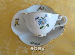 Rare 6 Sets Meissen Diamond Shape Cups & Saucers Floral Insect With Gold Gilt