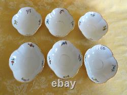 Rare 6 Sets Meissen Diamond Shape Cups & Saucers Floral Insect With Gold Gilt