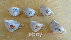 Rare 6 Sets Meissen Diamond Shape Cups & Saucers Floral Insect With Gold Gilt