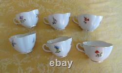 Rare 6 Sets Meissen Diamond Shape Cups & Saucers Floral Insect With Gold Gilt