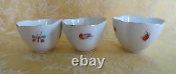 Rare 6 Sets Meissen Diamond Shape Cups & Saucers Floral Insect With Gold Gilt