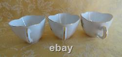 Rare 6 Sets Meissen Diamond Shape Cups & Saucers Floral Insect With Gold Gilt