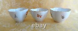 Rare 6 Sets Meissen Diamond Shape Cups & Saucers Floral Insect With Gold Gilt