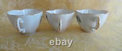 Rare 6 Sets Meissen Diamond Shape Cups & Saucers Floral Insect With Gold Gilt