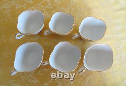 Rare 6 Sets Meissen Diamond Shape Cups & Saucers Floral Insect With Gold Gilt