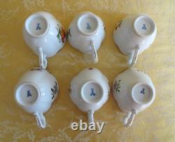 Rare 6 Sets Meissen Diamond Shape Cups & Saucers Floral Insect With Gold Gilt