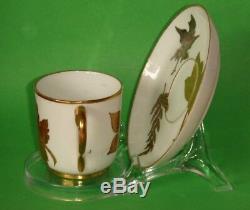 Rare Antique 1876 Royal Worcester Gold & Silver Porcelain Cup Saucer Mint