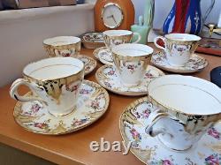 Rare Antique 6 x 1850-56 Ridgeway Neuilly cups and saucers Floral gold gilding Rare Antique 6 x 1850-56 Ridgeway Neuilly cups and saucers Floral gold gilding
