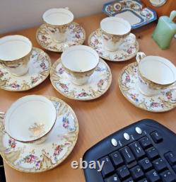 Rare Antique 6 x 1850-56 Ridgeway Neuilly cups and saucers Floral gold gilding