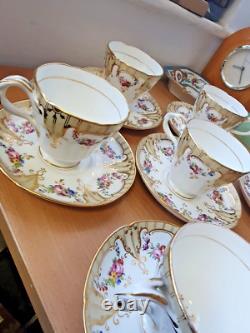 Rare Antique 6 x 1850-56 Ridgeway Neuilly cups and saucers Floral gold gilding
