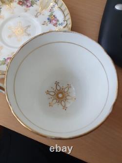 Rare Antique 6 x 1850-56 Ridgeway Neuilly cups and saucers Floral gold gilding