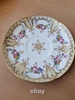Rare Antique 6 x 1850-56 Ridgeway Neuilly cups and saucers Floral gold gilding