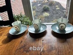 Rare Antique Belleek Lenox CAC, Set of 3 demi cups/saucers, painted portraits