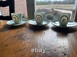Rare Antique Belleek Lenox CAC, Set of 3 demi cups/saucers, painted portraits