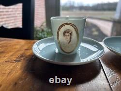 Rare Antique Belleek Lenox CAC, Set of 3 demi cups/saucers, painted portraits