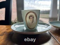 Rare Antique Belleek Lenox CAC, Set of 3 demi cups/saucers, painted portraits