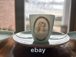Rare Antique Belleek Lenox CAC, Set of 3 demi cups/saucers, painted portraits