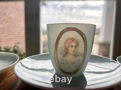 Rare Antique Belleek Lenox CAC, Set of 3 demi cups/saucers, painted portraits