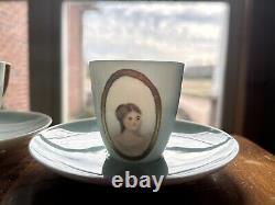 Rare Antique Belleek Lenox CAC, Set of 3 demi cups/saucers, painted portraits