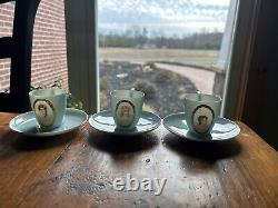 Rare Antique Belleek Lenox CAC, Set of 3 demi cups/saucers, painted portraits