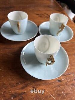 Rare Antique Belleek Lenox CAC, Set of 3 demi cups/saucers, painted portraits