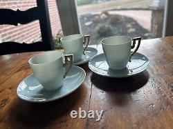 Rare Antique Belleek Lenox CAC, Set of 3 demi cups/saucers, painted portraits
