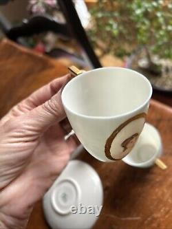 Rare Antique Belleek Lenox CAC, Set of 3 demi cups/saucers, painted portraits