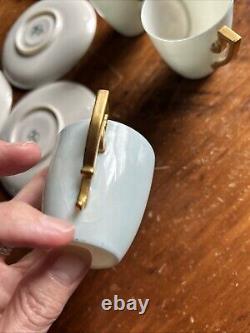 Rare Antique Belleek Lenox CAC, Set of 3 demi cups/saucers, painted portraits