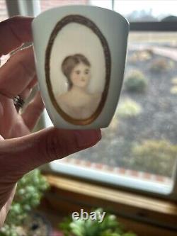 Rare Antique Belleek Lenox CAC, Set of 3 demi cups/saucers, painted portraits