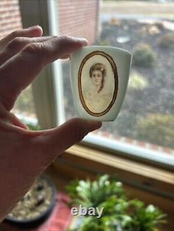 Rare Antique Belleek Lenox CAC, Set of 3 demi cups/saucers, painted portraits