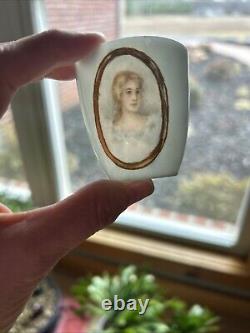 Rare Antique Belleek Lenox CAC, Set of 3 demi cups/saucers, painted portraits