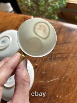 Rare Antique Belleek Lenox CAC, Set of 3 demi cups/saucers, painted portraits