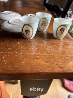 Rare Antique Belleek Lenox CAC, Set of 3 demi cups/saucers, painted portraits